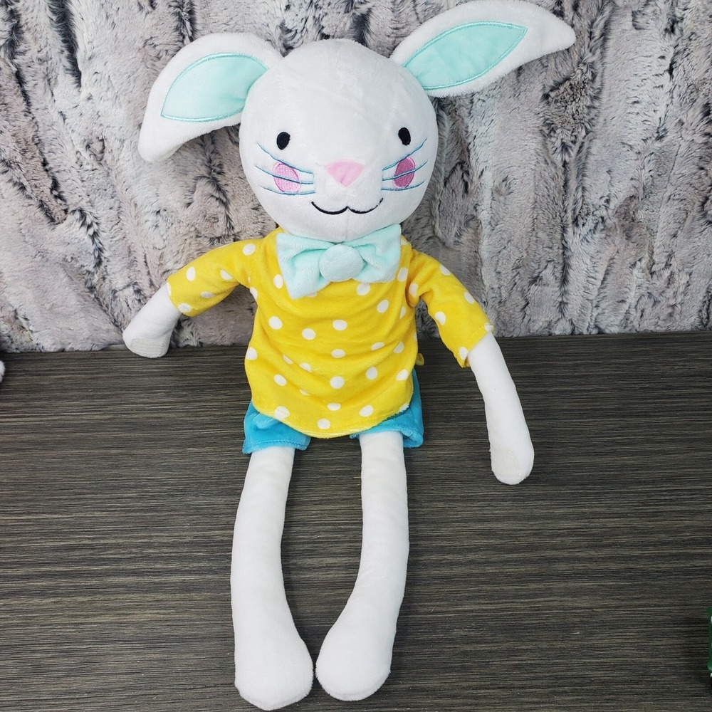 Inter-American White Bunny Rabbit 18" Plush Yellow Shirt Blue Shorts Hangs Limbs